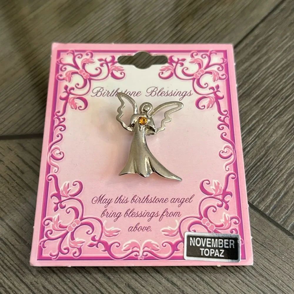 Vintage CAMCOβNovember Birthstone Blessings Angel Pin